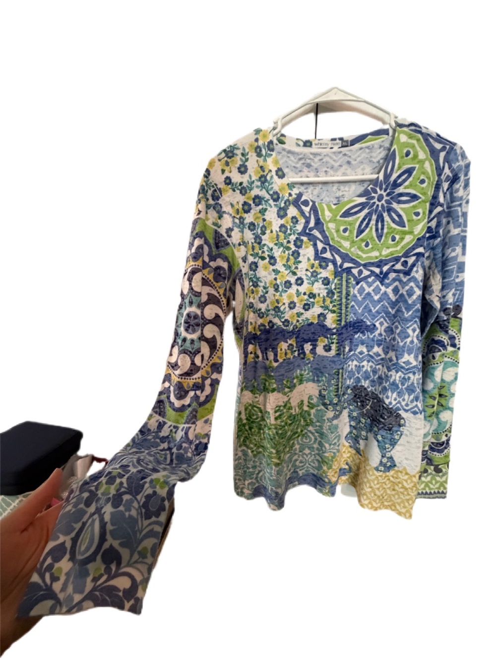 Sundance Patterned Long Sleeve Tee in Blue & Green - Picture 3 of 14